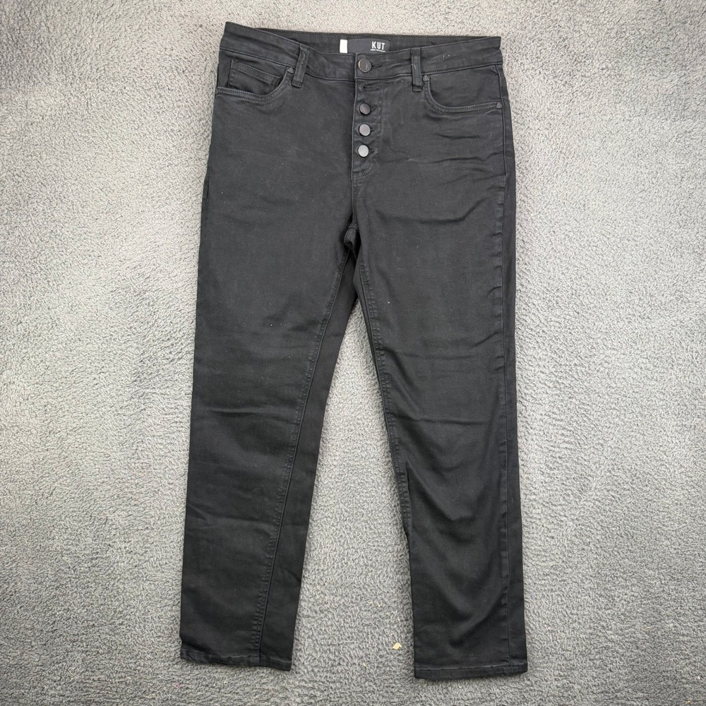 Kut from the Kloth Women Black Button Fly High Rise Skinny Ankle Jeans Size 4
